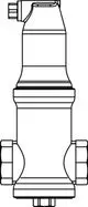 Zeichnung eines Abscheiders mit zwei seitlichen Anschlüssen und einem oberen Anschluss. Das Produkt ist von IMI Hydronic Engineering und zeigt eine klare technische Struktur.
